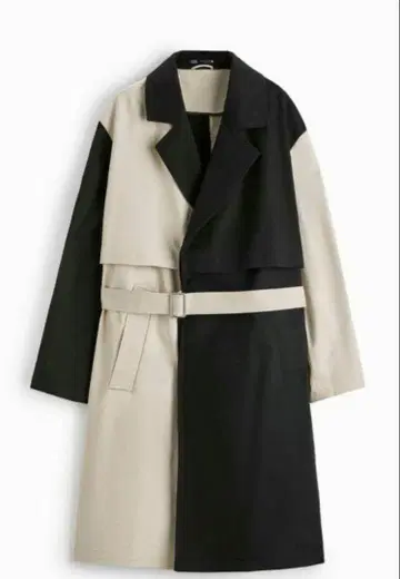 ZARA 컬러 블록 트렌치코트 L 화이트/블랙 바이컬러