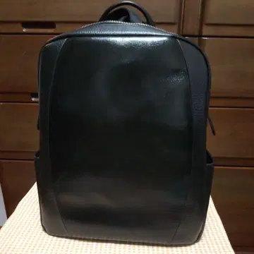 키타무라 블랙 가죽 나일론 백팩