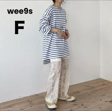 wee9s 와이드 슬리브 오버 사이즈 보더 티 롱 티 블루
