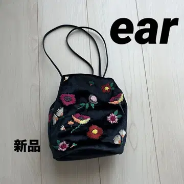 새상품 ear PAPILLONNER 자수 복조리백 꽃무늬 네이비 백