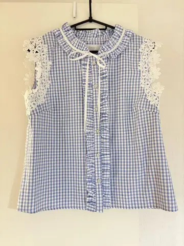 tocco closet 플라워 버튼 숄더 레이스 깅엄 체크 패턴 블라우스