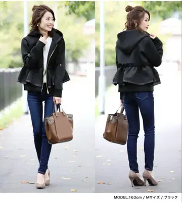 SUNFLOWER 페플럼 프릴 후드티 블랙 L 사이즈