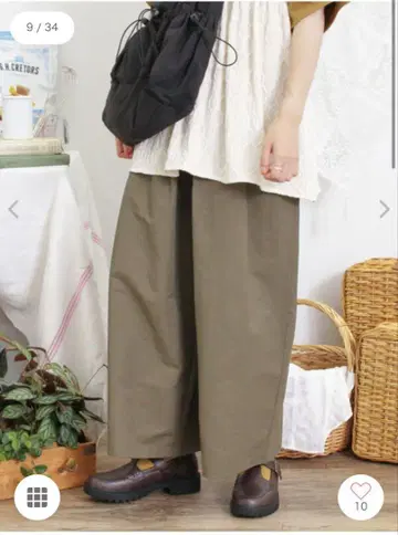 사만사 모스모스 드로코드 디자인 와이드 팬츠 카키