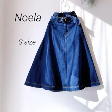 Noela 노엘라 / 태 벨트 데님 롱 스커트 앞 지퍼 포켓