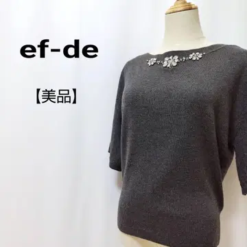 [새상품급] ef-de 플레어 슬리브 목 비쥬 장식 티셔츠