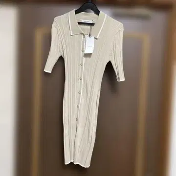 MOUSSY 리브 편직 반팔 니트 원피스 베이지