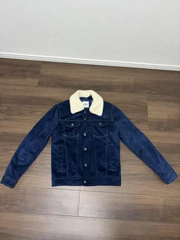 ZARA 네이비 인조 모피 옷깃 데님 자켓