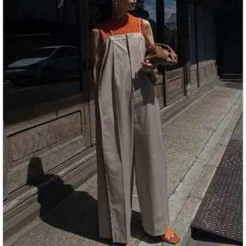 사이드 컷 오프 서스펜더 팬츠 베이지 S