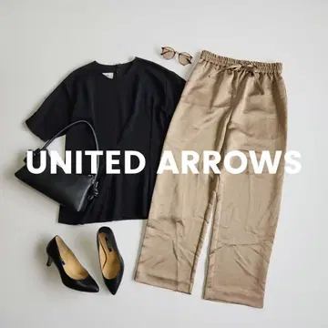 UNITED ARROWS 새틴 이지 팬츠 허리밴딩 골드 M