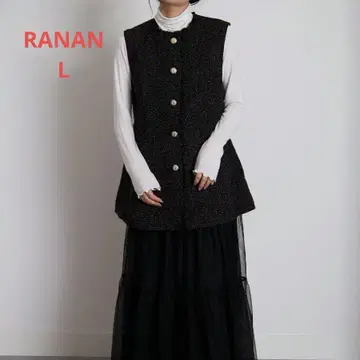 새상품급 RANAN 페플럼 트위드 베스트 블랙 L