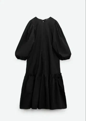 ZARA 포켓 부착 포플린 원피스 S 퍼프 슬리브 긴팔