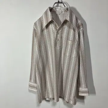 빈티지 패턴 무늬 레트로 포켓 오픈 카라 폴리 긴팔 피케 셔츠 구제 의류