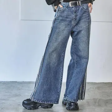 PAGEBOY 프린지 라인 데님 팬츠 블루 택 포함 M 사이즈