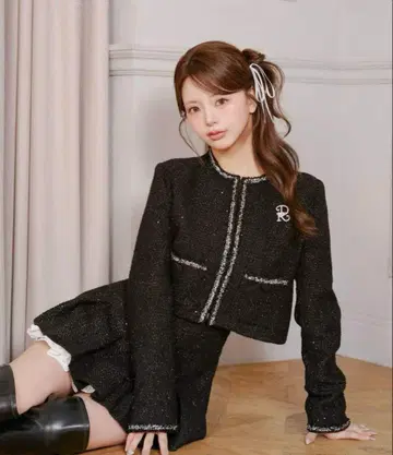 택 포함 새상품 다리치 스팽글 트위드 미니 스커트 블랙 M 사이즈