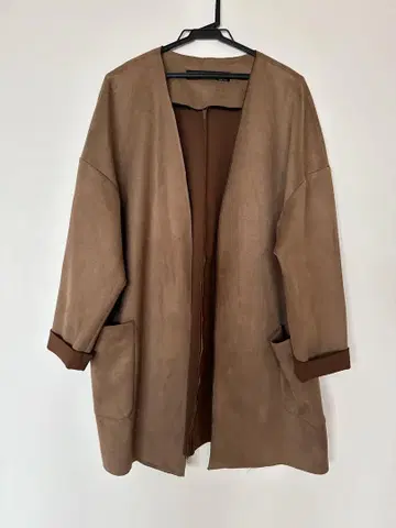 ZARA BASIC 브라운 배색 노카라 자켓 스웨이드풍 코트