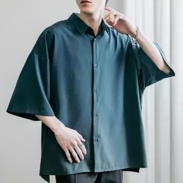 록키 먼로 오버 사이즈 빅 실루엣 반팔 셔츠 블루그린