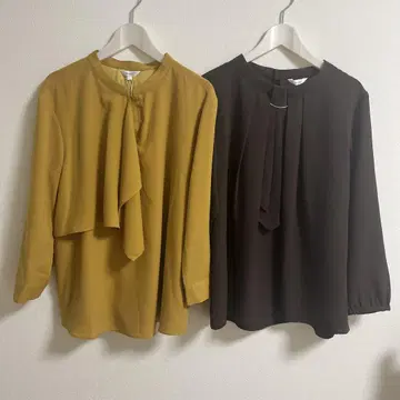 긴팔 블라우스 2세트 머스타드 다크 브라운