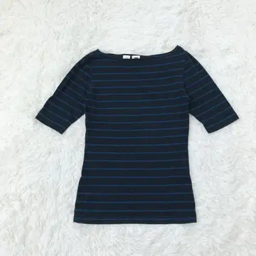 DKNY CLASSIC 반팔 T셔츠 보트넥 보더 블랙 네이비 면 S