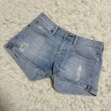 GAP 1969 숏 팬츠 데님 팬츠 숏팬츠 데미지 가공 라이트 블루