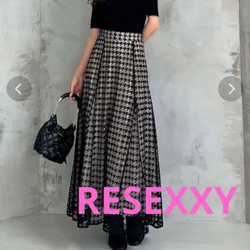 REZEXXXY 하운드 투스 시어 플레어 스커트