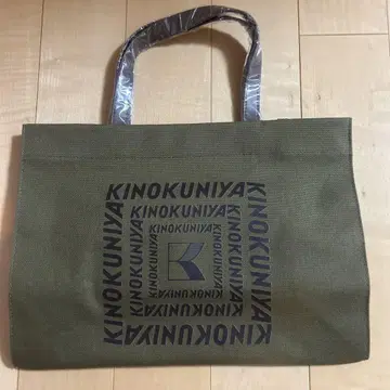 기노쿠니야 가죽 핸들 코튼 토트 카키