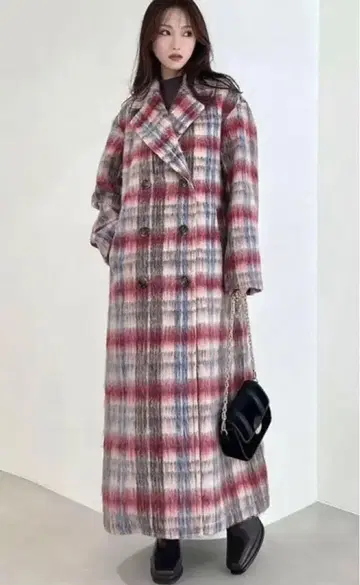 RESEXXY 샤기 체크 롱 코트 F