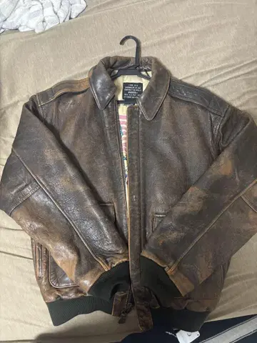 80s Avirex A-2 가죽 자켓 S 천연 가죽 브라운 안감 자수