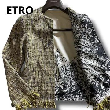 새상품급 ETRO 리버서블 트위드 x 페이즐리 노카라 자켓 XL
