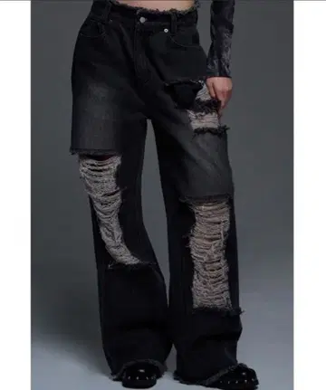 FANCY CLUB 디스트로이 와이드 데님 팬츠