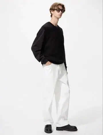 UNIQLO 유니클로 화이트 와이드 스트레이트 청바지 34