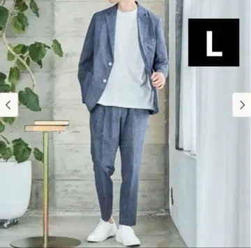 빔즈 데님 프린트 시어서커 셋업 수트 블루 L