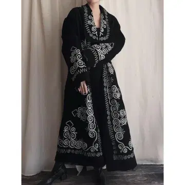 민족 빈티지 앤티크 자수 롱 코트 남성용 스웨이드