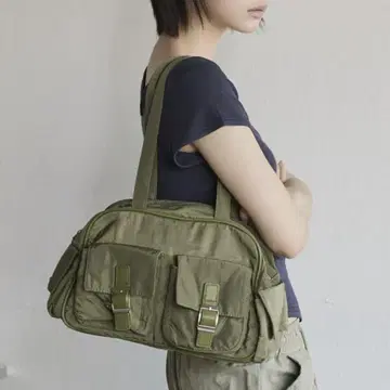 유누 더블 포켓 숄더백 카키 나일론백