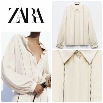 ZARA 자라 대비 심 & 핀턱 셔츠 S 아이보리 x 블랙