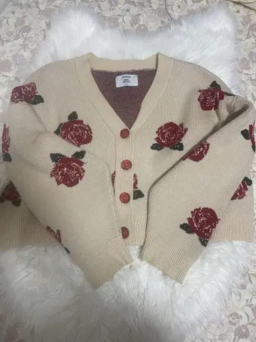 jouetie 장미 자수 크롭 가디건