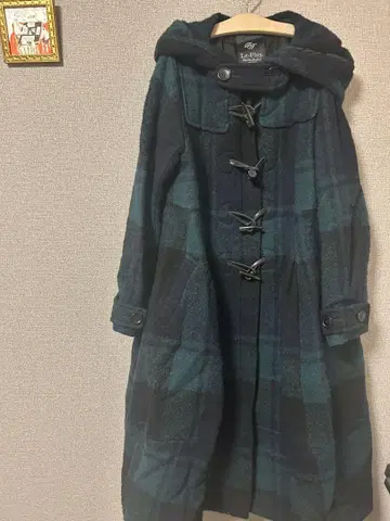 르 플루이 더플 코트 후드 부착 체크 무늬
