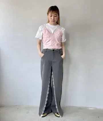 sanself 선세르프 그레이 레이스 랩 슬랙스 새상품 와이드 팬츠