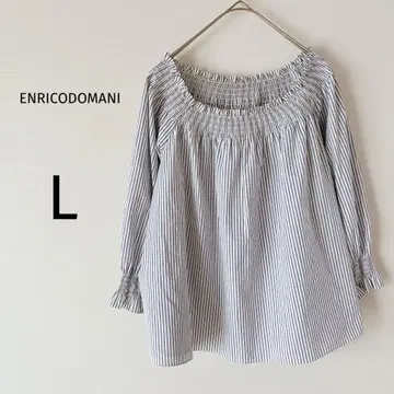 엔리코 도마니 블라우스 오프숄더 셔링 스트라이프 L