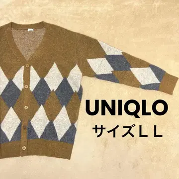유니클로 다이아 무늬 니트 가디건 LL 브라운