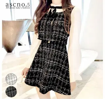 트위드 원피스 긴팔 리본 무릎 기장 지뢰 양산 걸리시