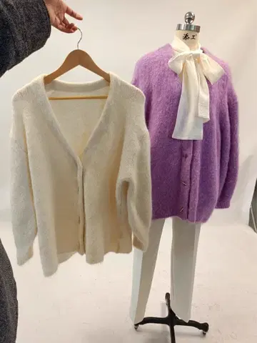 고급 알파카 혼방 가디건 (화이트 프리 사이즈) 정가 23,100엔