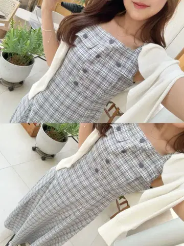 AnMILLE 안미르 체크 슬리브리스 OP