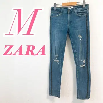 ZARA M 사이즈 블루 데님 팬츠 청바지 캐주얼 코디 데미지 가공