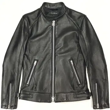 잭 로즈 양가죽 싱글 라이더 자켓 옷깃 없음 스탠드 카라 블랙