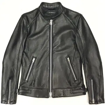 잭 로즈 양가죽 싱글 라이더 자켓 옷깃 없음 스탠드 카라 블랙