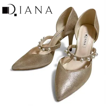 [새상품급] DIANA 다이애나 펄 스트랩 골드 라메 펌프스 24cm