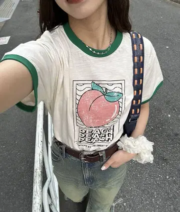 차오패닉 프린트 링거 로고 T셔츠 그린