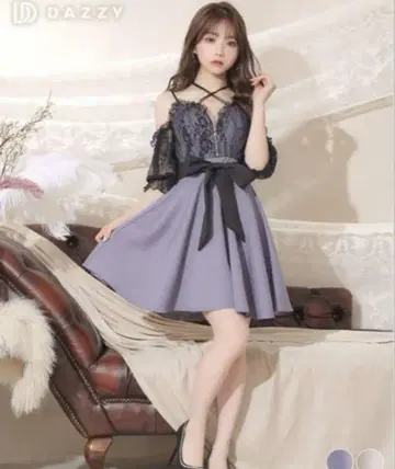dazzystore 오프숄더 A라인 프론트 지퍼 미니 드레스