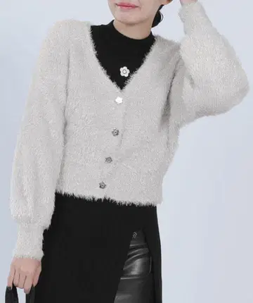 MARY QUANT 샤이니 라메 샤기 가디건 그레이 마리쿠와