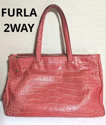 FURLA 크로커다일풍 가죽 토트백 핑크